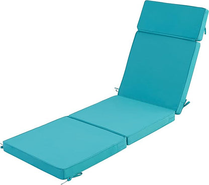 72 x 21 Inch Outdoor Chaise Lounge Cushion - Removable Cover, 4-Section Design, Water-Repellent & Fade-Resistant, 6 Tie Straps, Replacement for Patio & Pool Chairs - Teal