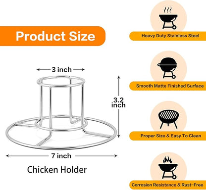 HaSteeL Beer Can Chicken Holder 3Pcs, Includes Stainless Steel Vertical Chicken Roaster Stand Rack, Heavy Duty Roasting Drip Pan & Silicone Oil Brush, Great for Smoker Grill Oven BBQ, Dishwasher Safe