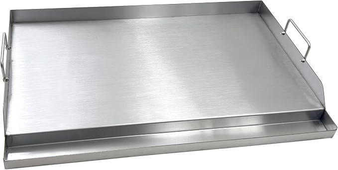 Parts DS127 Stainless Steel BBQ Cooking Griddle, Universal Flat Top Griddle with 2 Handles for Most Gas Grills, W25"×D16"×H2.75", Heavy Duty Stainless Steel Griddle 1pc, Large size