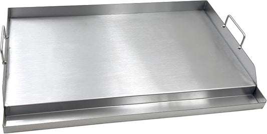 Parts DS127 Stainless Steel BBQ Cooking Griddle, Universal Flat Top Griddle with 2 Handles for Most Gas Grills, W25"×D16"×H2.75", Heavy Duty Stainless Steel Griddle 1pc, Large size