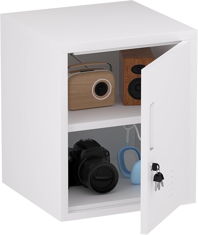 Metal Storage Locker Cabinet with Locking Door and Adjustable Shelf for Home Office Classroom Workshop Organization (White)