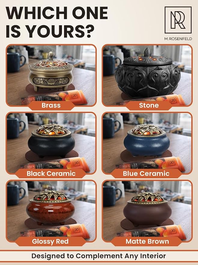 Frankincense Burner for Resin & Bakhoor – Glazed Black Ceramic Charcoal Incense Burner with Lid, Stainless Steel Mesh and Heat-Resistant Cotton Lining, Gothic Altar Censer