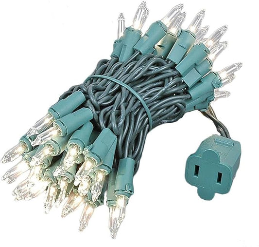 Novelty Lights 11 Feet 50 Bulbs Traditional Incandescent Mini Lights, Clear on Green Wire with 2.5" Spacing, Commercial Grade and UL Listed for Indoor/Outdoor Use, End-to-End Connectable