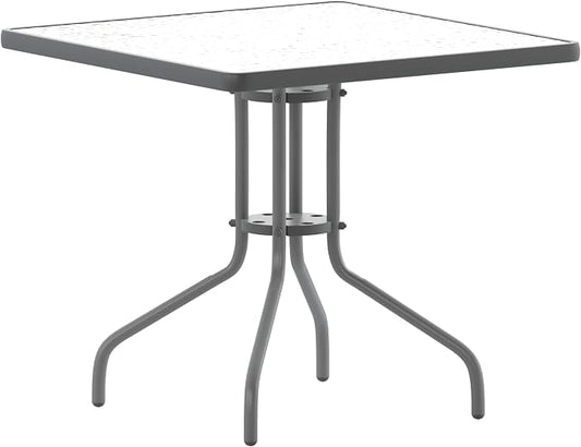 Flash Furniture Barker 31.5'' Square Tempered Glass Metal Table, Silver