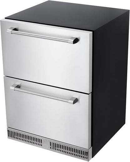 24 Inch Refrigerators, 5.12 Cu.Ft Under Counter Refrigerator with Removable Inside Basket, Built-In and Freestanding Refrigerator, Waterproof,Dual Drawer,Fingerprint Resistant, Stainless Steel, Black