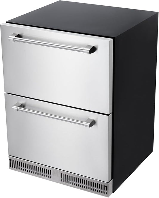 24 Inch Refrigerators, 5.12 Cu.Ft Under Counter Refrigerator with Removable Inside Basket, Built-In and Freestanding Refrigerator, Waterproof,Dual Drawer,Fingerprint Resistant, Stainless Steel, Black