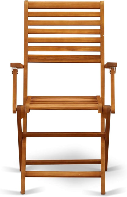 East West Furniture DEBS52CANA 5 Piece Outdoor Patio Dining Sets Includes a Rectangle Acacia Wood Table and 2 Folding Arm Chairs with 2 Side Chairs, 40x72 Inch, Natural Oil