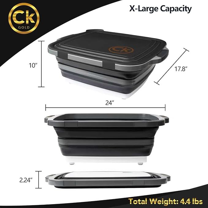 New XL Collapsible BBQ Prep Tub with LOCKING Lid, Cutting Board & Drain Hole | BPA-Free, Food-Grade, Space-Saving Marinating Container for Grilling, Kitchen & Outdoor Cooking (Black, 30 L)