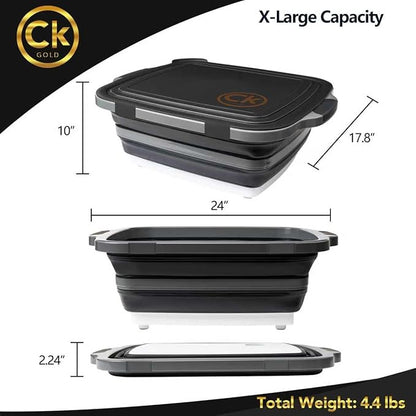 New XL Collapsible BBQ Prep Tub with LOCKING Lid, Cutting Board & Drain Hole | BPA-Free, Food-Grade, Space-Saving Marinating Container for Grilling, Kitchen & Outdoor Cooking (Black, 30 L)