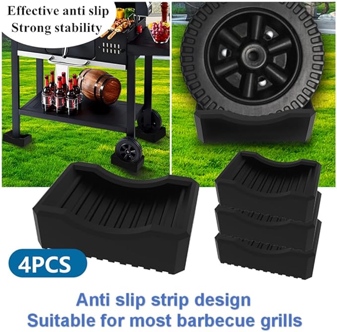 Furniture Wheel Caster Cups/Universal Outdoor Barbecue Stove Anti Slip Fixed Wheel，Silicone Non-Slip Caster Cups，Suitable for All Small Wheels of Outdoor Barbecue Grills/Furniture(4Pack/Black