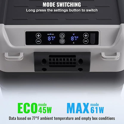 VEVOR Car Refrigerator 50L / 52.8 QT, Dual Zone 12 Volt Compressor Fridge, -4℉ to 68℉ Adjustable, Portable Freezer Cooler for Car, RV, Camping, Home