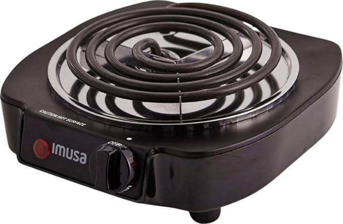 IMUSA USA GAU-80305 Electric Single Burner 1100-Watts, Black | Matte Finish, Adjustable Temperature Control, Power Indicator Light, Portable for Dorms, Offices, And Travel