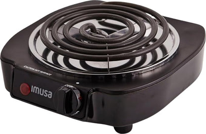 IMUSA USA GAU-80305 Electric Single Burner 1100-Watts, Black | Matte Finish, Adjustable Temperature Control, Power Indicator Light, Portable for Dorms, Offices, And Travel