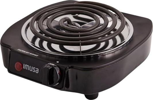 IMUSA USA GAU-80305 Electric Single Burner 1100-Watts, Black | Matte Finish, Adjustable Temperature Control, Power Indicator Light, Portable for Dorms, Offices, And Travel