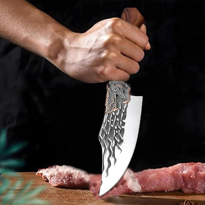 Butcher Cleaver Knife Set with Leather Sheath,2 PCS Razor Sharp Chef Knife Japanese HC Stainless Steel and Viking Knife, Chopper Butcher Meat Knife for Home Cooking Outdoor BBQ Camping Gift Idea