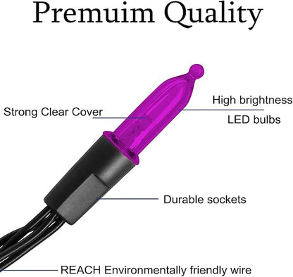 WATERGLIDE 50 LED Outdoor Halloween Lights, 16 FT Mini String Light with 8 Modes, Waterproof Battery Operated Tree Lights for Indoor Outdoor Patio Garden Party Wedding Decoration, Orange & Purple