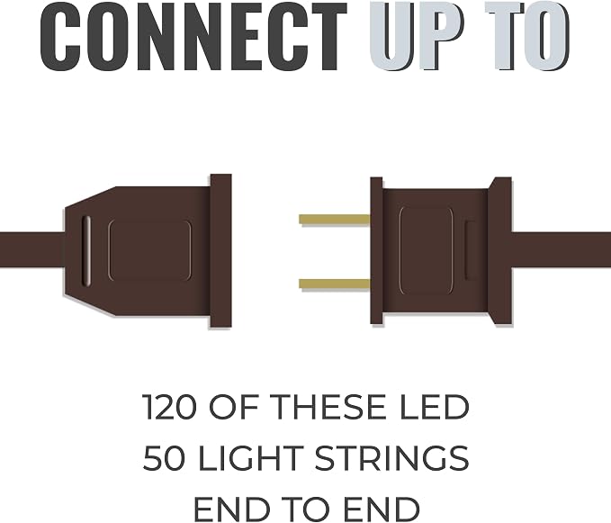 612 Vermont 50 LED Clear Christmas String Lights, Brown Wire Cord | Flicker-Free LED Technology, Warm-White, UL Approved Indoor Outdoor Use, 12.25 Foot Lighted Length, 12.9 Foot Total Length