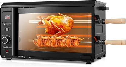 Electric Rotisserie Grill Indoor with Auto-Rotating Skewers, 31 QT Smoke-Free Rotisserie Oven with Timer for Brazilian Picanha BBQ, Churrasco, Black