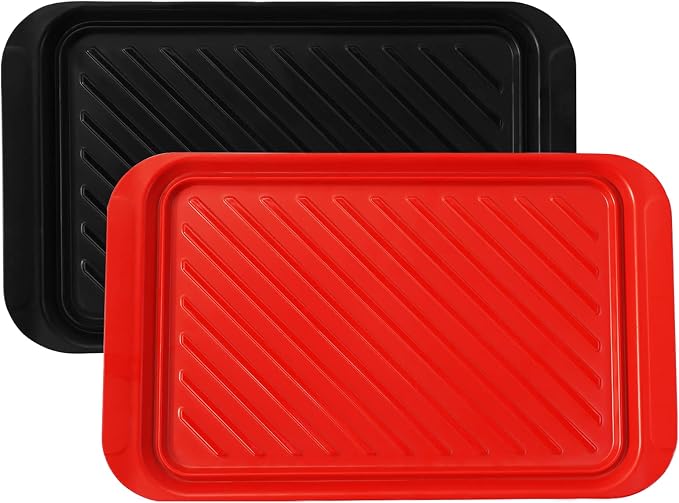 TP 17" x 10.5" Grilling Prep and Serve Trays, Set of 2, Black&Red | Melamine BBQ Trays, Serving Platters for Meats, Raw and Cooked Food Separation, Grill Accessories, Break-resistant