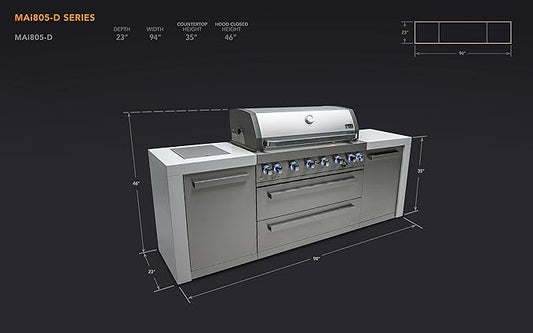 Mont Alpi 805 MAi805-D Outdoor Kitchen Island Gas Grill - 6 Burners 115000 BTU | 2 Infrared Side Burners | Stainless Steel | Granite Countertop