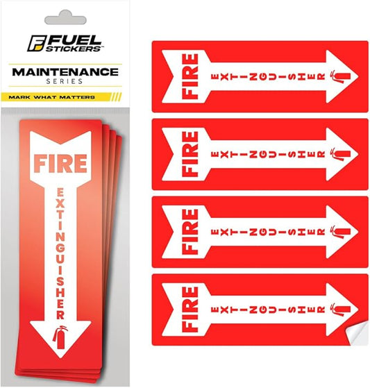 Fire Extinguisher Sticker (Vertical) for Commercial and Business Use: Office, Facility, Landlord - High Visibility Fire Extinguisher Sign for Safety and Compliance: Size 6" x 2", 4 Labels