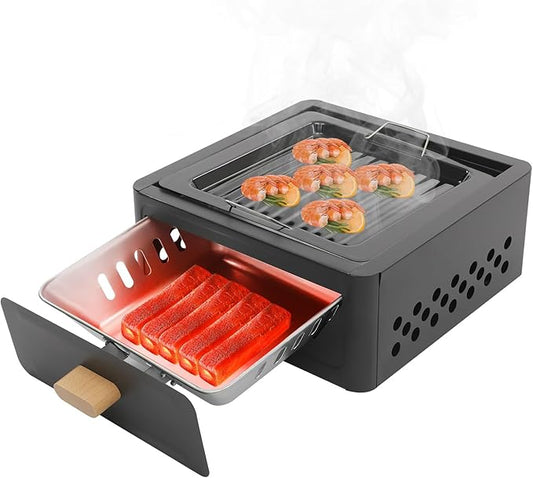 Portable Charcoal Grill, Small Tabletop BBQ Grill Household Barbecue Stove, Legs Foldable Barbeque Grill Set w/Charcoal Basin Furnace Body Baking Tray Grill Mesh, for Outdoor Camping and Picnics