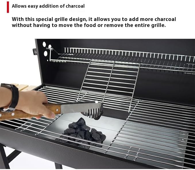 Charcoal Grill with Two Side Tables, Heavy Duty Steel BBQ Grill for Outdoor Picnics, Backyard Patios and Parties