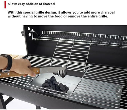 Charcoal Grill with Two Side Tables, Heavy Duty Steel BBQ Grill for Outdoor Picnics, Backyard Patios and Parties