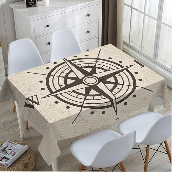 TKS MITLAN Tablecloth Compass Table Cloth Rectangle Table 60 x 84 Inch Vintage Wind Road Map E N W S Direction Adventure Travel Kitchen Decorations for Home Dinner Party
