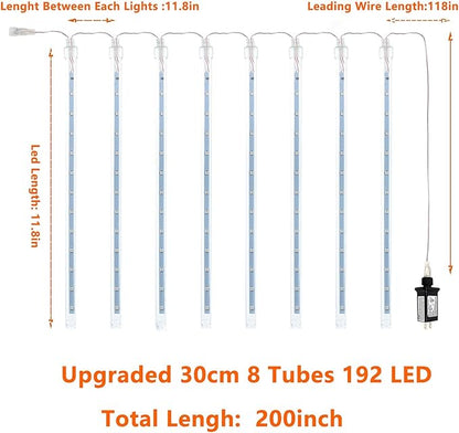 2 Pack Christmas Decorations Lights Outdoor, Extendable Meteor Shower Lights with Timer, Total 384LED 30cm 16 Tubes Indoor Outdoor Snow Cascading String Light for Xmas Garden Party Decor (Cool White)