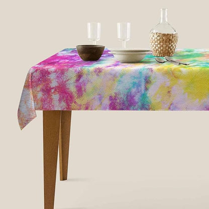TKS MITLAN Tie Dye Tablecloth 52 x 70 Inch Rectangular Rainbow Splash Tie Dye Pattern Oblong Table Cloth Kitchen Table Decorations for Home Dinner Party