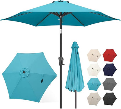 FLAME&SHADE 9ft Patio Umbrella Outdoor - Table Umbrella with Push Button Tilt and Crank, UV Protection, 6 Sturdy Ribs, Market Umbrella for Garden, Deck, Backyard, Lawn, Pool and Beach(Aqua Blue)