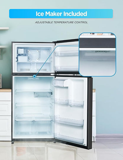 Commercial Cool 18 Cu. Ft. Top Mount Refrigerator with Ice Maker, 2-Door Refrigerator with Top Freezer, Freezer with Icemaker and Adjustable Temperature Control, Energy Star Certified, Black | 2-Door Refrigerator with Top Freezer, Freezer with Icemaker...