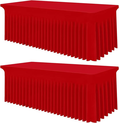 Smiry 2 Pack Spandex Elastic Fitted Table Cloth Skirt for 8FT Table | Stretch Washable Table Cloth, Banquet Table Cover for Wedding, Party, Indoor & Trade Shows, (Red, 96Lx36Wx30H)