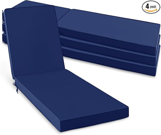Summsun Chaise Lounge Cushions Outdoor Set of 4 - Waterproof and Fade Resistant Sun Lounger Replacement Cushions - Patio Lounger Pads with Removable Cover for Pool, Deck, 80 x 26 x 3 Inch, Navy