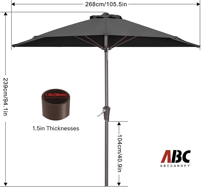 ABCCANOPY Patio Umbrella 9FT - Outdoor Half Umbrellas for Patio, Backyard, Garden, Deck (Dark Gray)