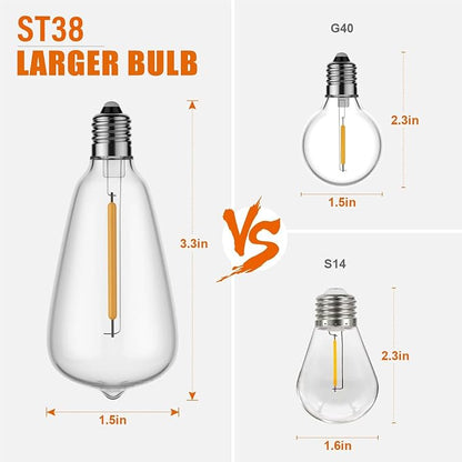 Outdoor String Lights 20FT - LED Waterproof Patio Lights Shatterproof ST38 Edison Bulbs, Connectable Hanging Vintage Lights for Outside Indoor Garden Backyard Deck Porch Party Decor