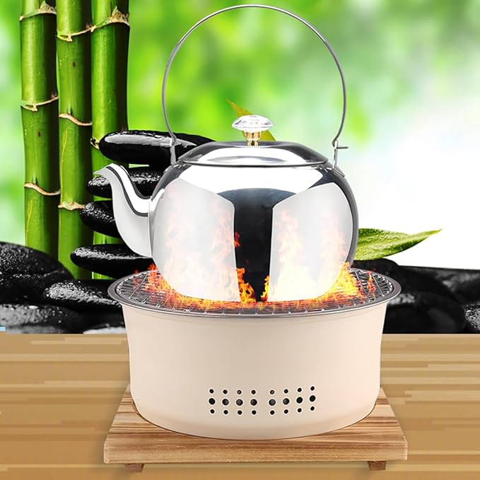SANQIAHOME Stainless Steel Charcoal Portable Barbecue Grill, 10.5 Inches Non-Stick, Round, Barbecue or Hot Pot, Boiling Water, Charcoal Stove for Home Party Outdoor Camping