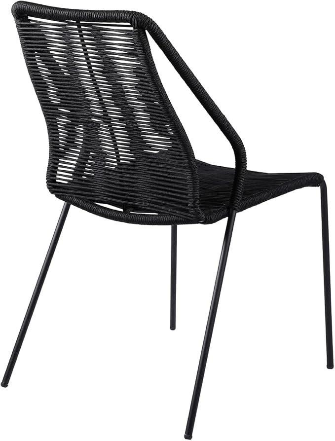 armen LIVING Clip Modern Indoor Outdoor Patio Stackable Steel Dining Chair with Black Rope - Set of 2