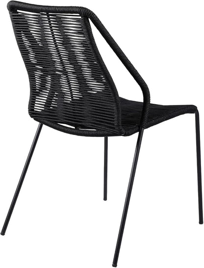 armen LIVING Clip Modern Indoor Outdoor Patio Stackable Steel Dining Chair with Black Rope - Set of 2