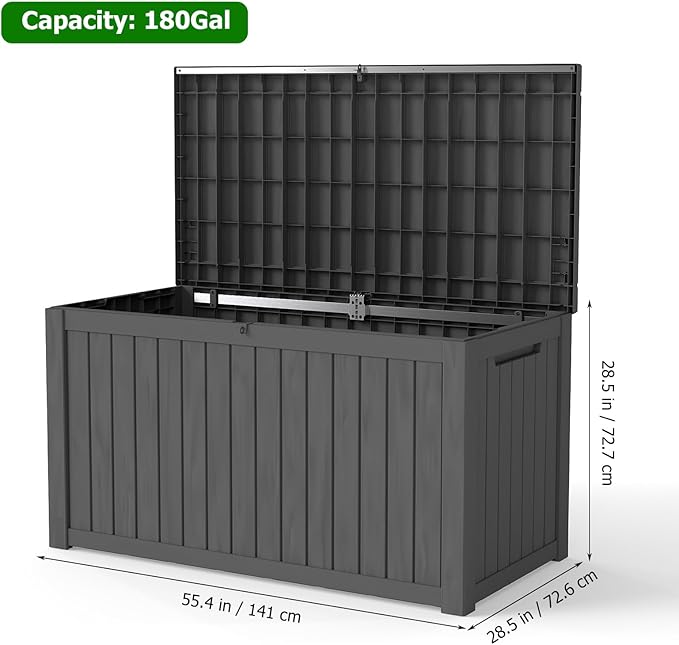 FEFLO 180 Gallon Waterproof Resin Outdoor Storage Box, Lockable & UV Resistant Patio Deck Boxes, Outside Storage for Patio Cushions, Pool Toys, Garden Tools & Package Delivery, Black