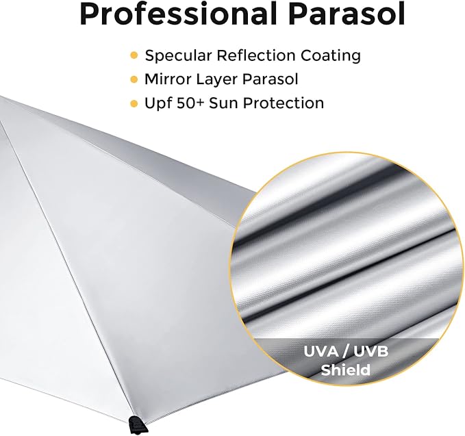 G4Free UPF 50+ Height Adjustable Beach Chair Umbrella with Universal Clamp | UV protection Chair Umbrella for Beach Chair, Golf Cart, Wheelchair, Stroller, Bleacher, Outdoor Patio, silver coating fabric