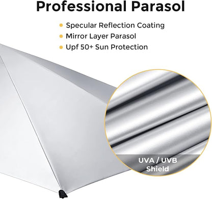 G4Free UPF 50+ Height Adjustable Beach Chair Umbrella with Universal Clamp | UV protection Chair Umbrella for Beach Chair, Golf Cart, Wheelchair, Stroller, Bleacher, Outdoor Patio, silver coating fabric