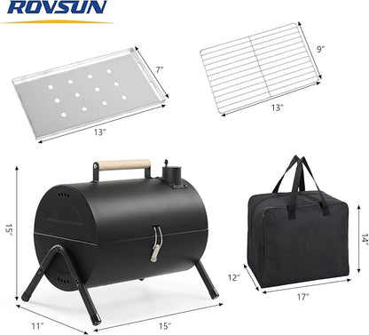 Portable Charcoal Grill with Double Sided Grilling Area, Small Portable BBQ Grill for Outdoor Camping BBQ Cooking Backyard Party, Tabletop Barbecue Grill, Black
