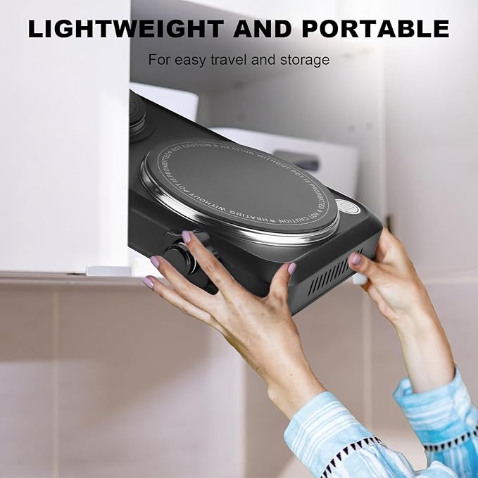Electric Charcoal Burner Stove, 500W Single Coil Hot Plate Starter with Grill Tongs, 5-Level Temp, Smart Heat Control & Stainless Steel Fast Heating for Cooking top Countertop (5380Black)