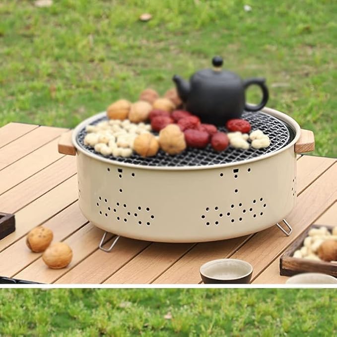 Portable Charcoal Grill for Camping BBQ Grills Outdoor Barbecue Grill with Hearth Storage and Whole Body Wash Design, Easy to Carry and Durable,LightGrey-D
