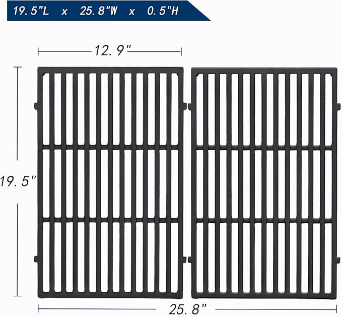 Leship 19.5 inch Cooking Grates Replace for Weber 7524, 7528, Weber Genesis 300 Series Genesis E310 E320 E330 S310 S320 S330 EP310 EP320 EP330 Grills, Cast Iron Grill Grates (19.5" x 12.9" Each)