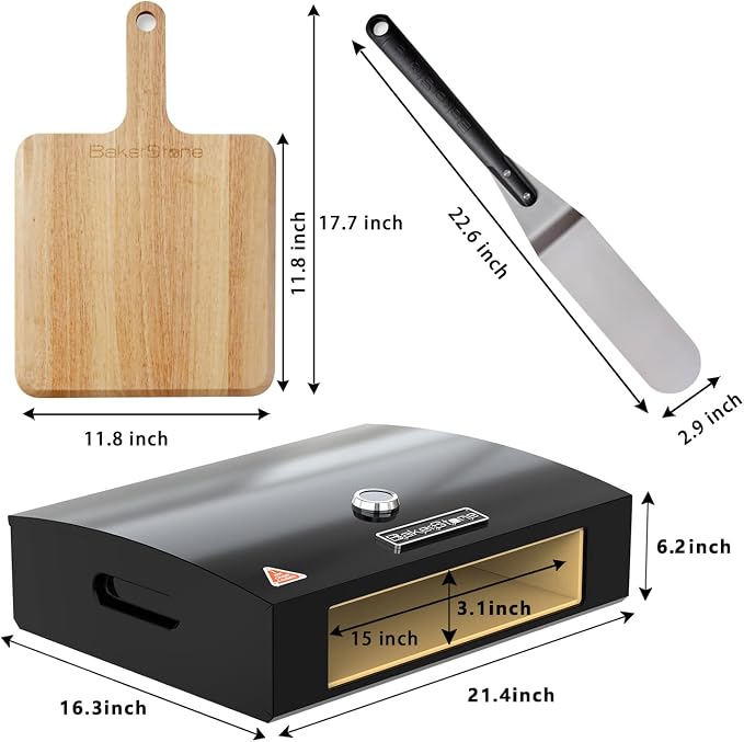 BakerStone Outdoor Pizza Oven, Propane Gas Pizza Oven for Grill 5-Sided Stone Baking Chamber, Portable Pizza Oven Box Kit with Wood Pizza Peel, Turning Peel, Dust Cover, Original Series