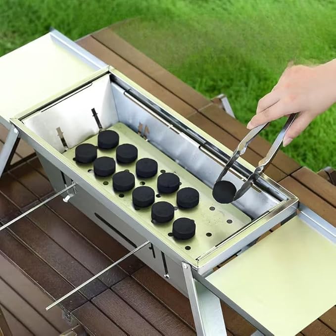 28x8.5inch Portable Charcoal BBQ Grill, mini foldable tabletop Barbecue,with Carry Bag&Gloves，for 1–3 People, Ideal for Garden, Beach, Picnic & Tabletop Use