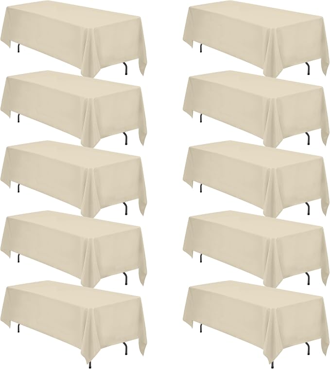 BRILLMAX 10 Pack Beige Tablecloths 70x120 Inch for 6-8ft Rectangle Tables | 150 GSM Polyester Fabric, Universal Fit, Water, Stain & Wrinkle Resistant Cloth Cover for Wedding Reception Banquet Party